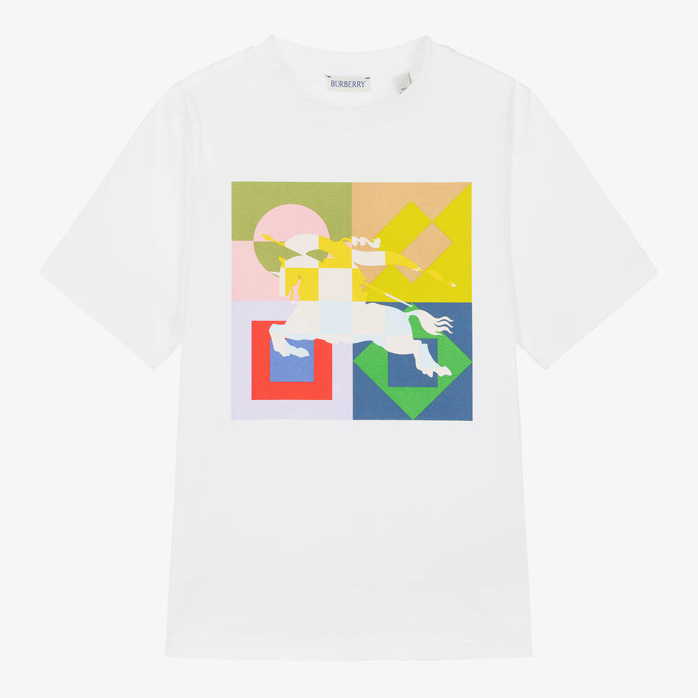 Burberry - Teen Boys White EKD Cotton T-Shirt | Childrensalon