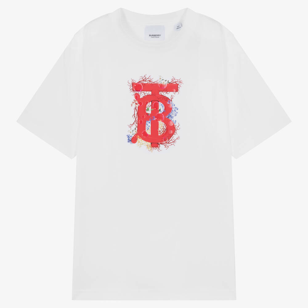 Burberry - Teen Boys White Monogram Logo T-Shirt | Childrensalon