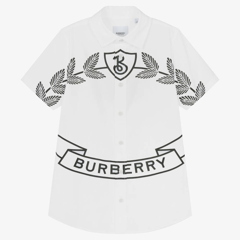 Burberry Teen Boys White Oak Leaf Crest Shirt
