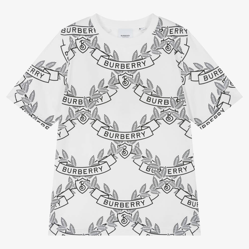 Burberry - Teen Boys White Oak Leaf Crest T-Shirt | Childrensalon