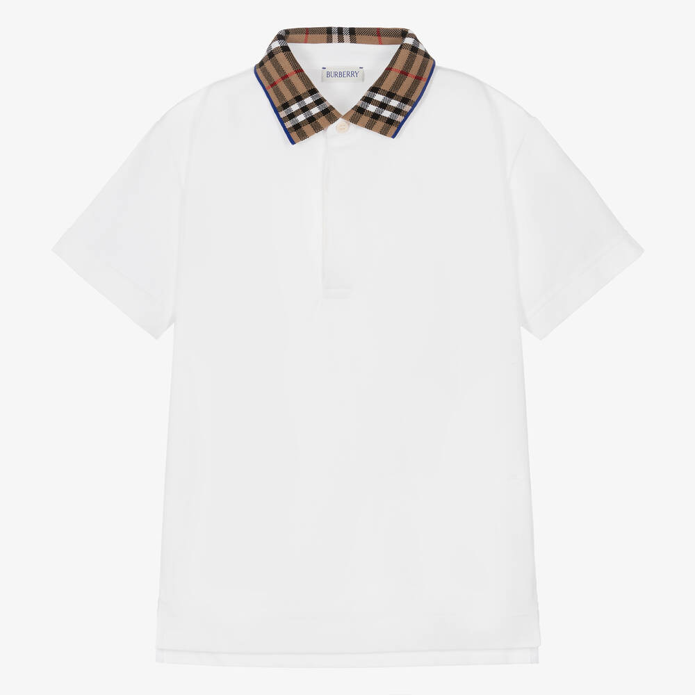 Burberry - Teen Boys White Vintage Check Polo Shirt | Childrensalon