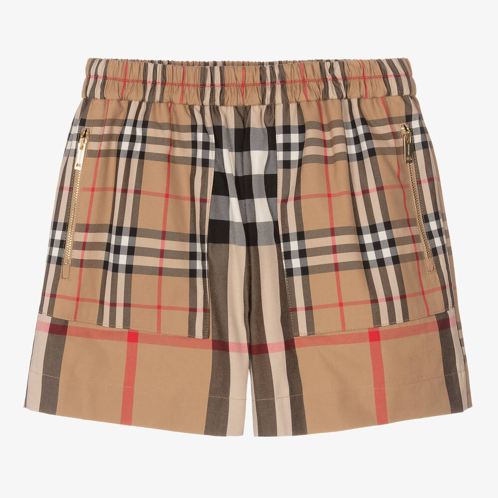 Burberry Teen Girls Beige Check Shorts In Archive Beige Ip Chk