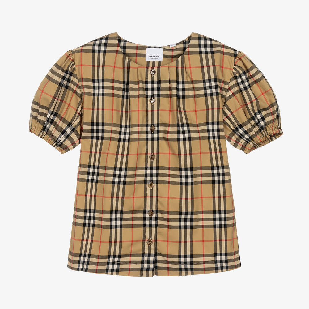 Burberry - Бежевая хлопковая блузка в клетку | Childrensalon