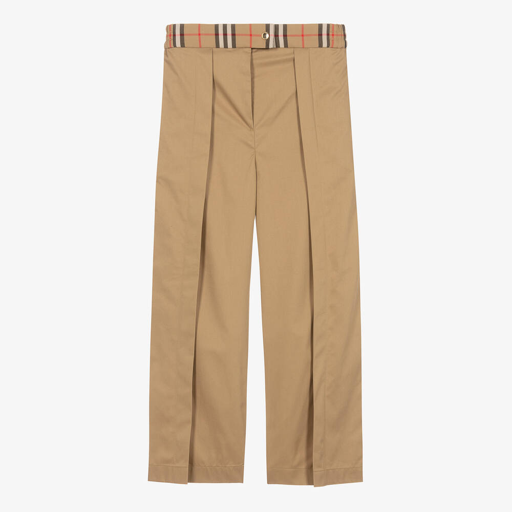 Burberry - Широкие бежевые брюки из хлопка | Childrensalon