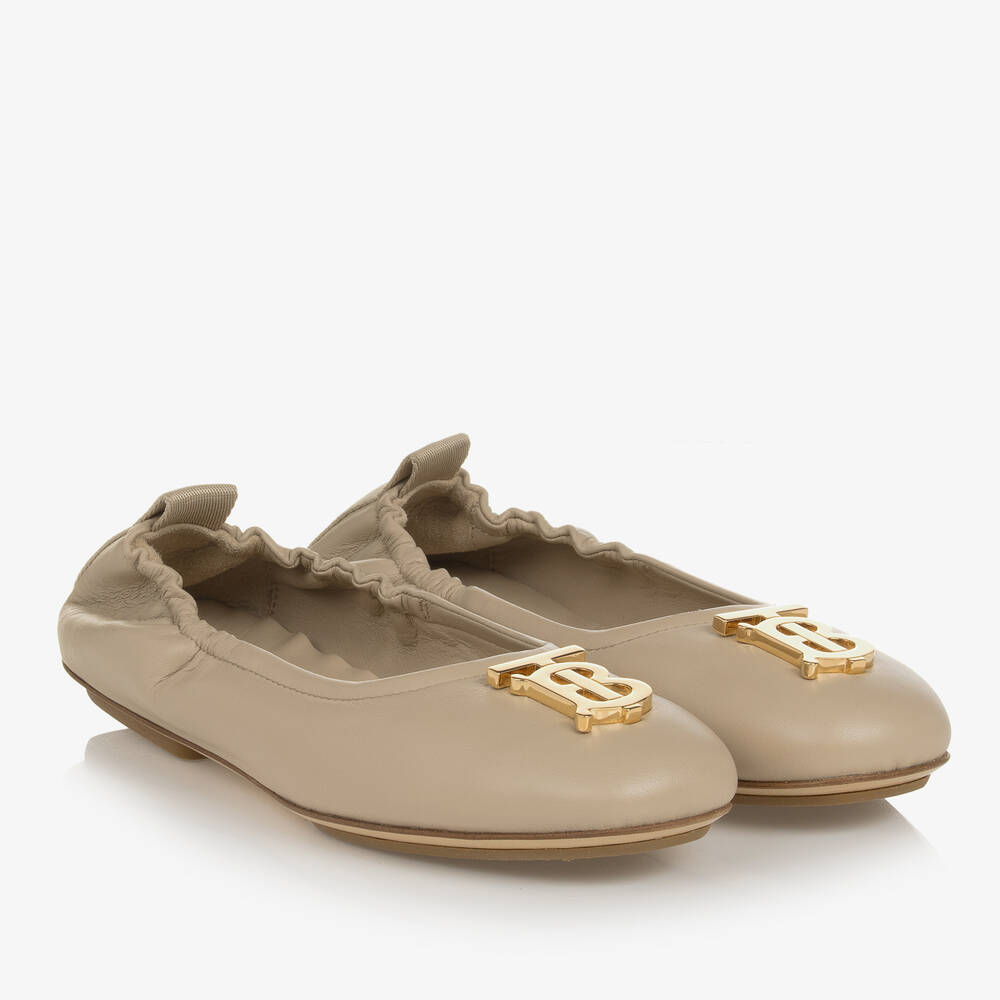 Burberry - Бежевые кожаные туфли с монограммой | Childrensalon