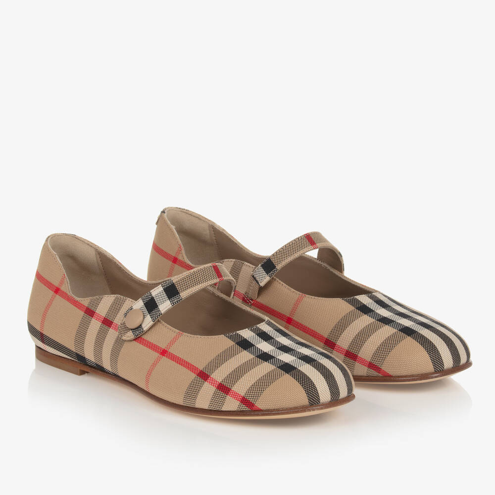 Burberry - حذاء بمب كاروهات الفينتاج لون بيج للمراهقات | Childrensalon