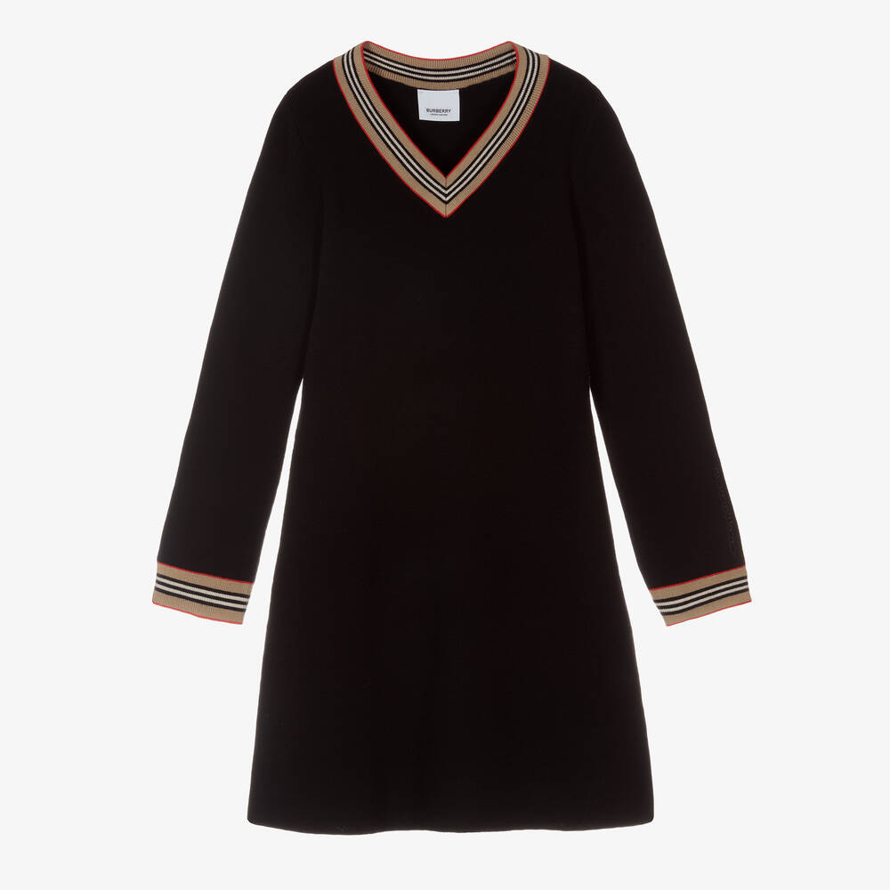 Burberry - Robe noire en maille Ado fille | Childrensalon