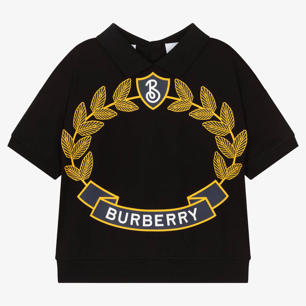 Burberry - توب بولو تينز بناتي قطن عضوي جيرسي لون أسود | Childrensalon