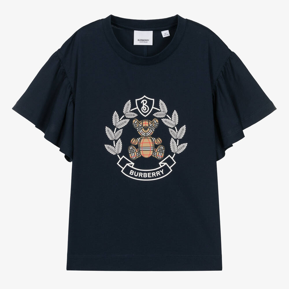 Burberry - Teen Girls Blue Cotton Crest T-Shirt | Childrensalon