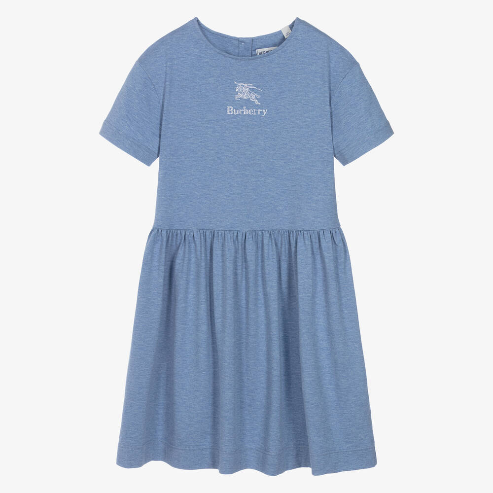 Burberry - فستان قطن لون أزرق مونس للمراهقات | Childrensalon