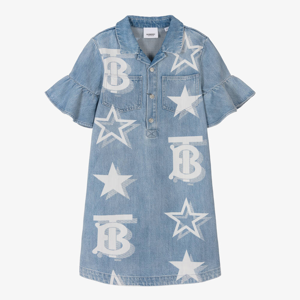 Shop Burberry Teen Girls Blue Monogram Denim Shirt Dress
