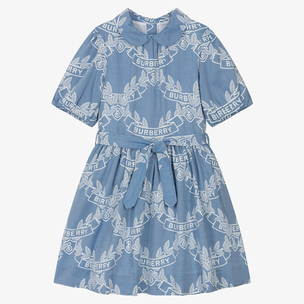 Burberry - فستان تينز بناتي قطن شامبري لون أزرق | Childrensalon