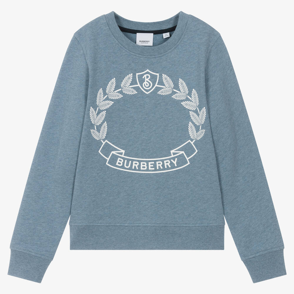 Burberry - Teen Girls Blue Oak Leaf Crest Sweatshirt | Childrensalon