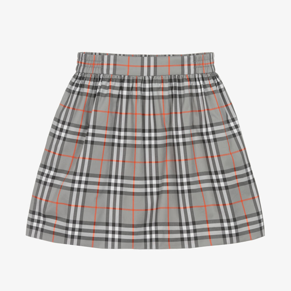 Burberry - Teen Girls Grey Check Cotton Skirt | Childrensalon