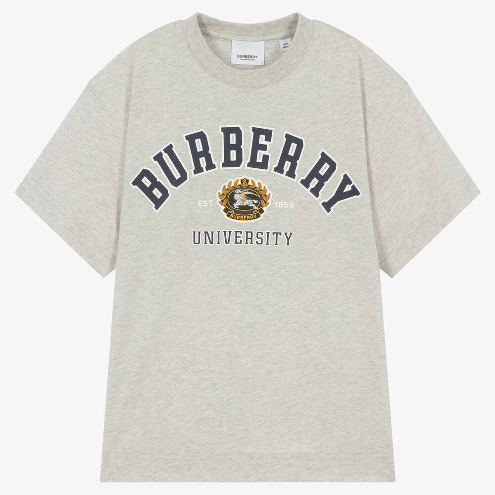Burberry - Teen Girls Grey Cotton Varsity T-Shirt | Childrensalon