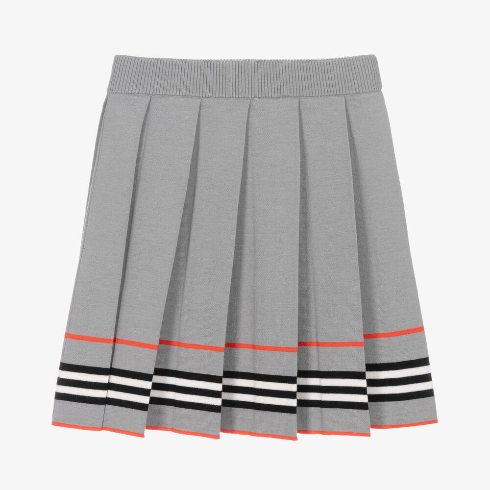 Burberry Teen Girls Grey Icon Stripe Wool Knit Skirt