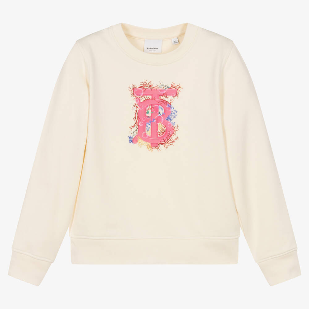 Burberry - Teen Girls Ivory Monogram Logo Sweatshirt | Childrensalon