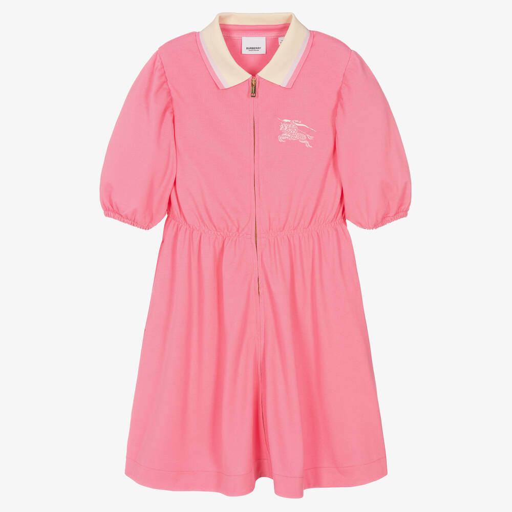 Burberry - فستان قطن بيكيه لون زهري تينز بناتي | Childrensalon