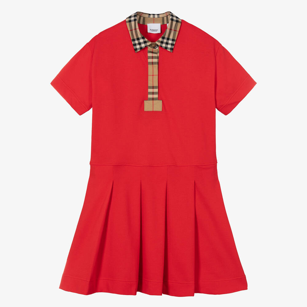 Burberry - Teen Girls Red Vintage Check Polo Dress | Childrensalon