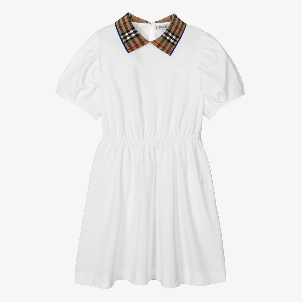 Burberry - Белое платье поло с воротником в клетку | Childrensalon