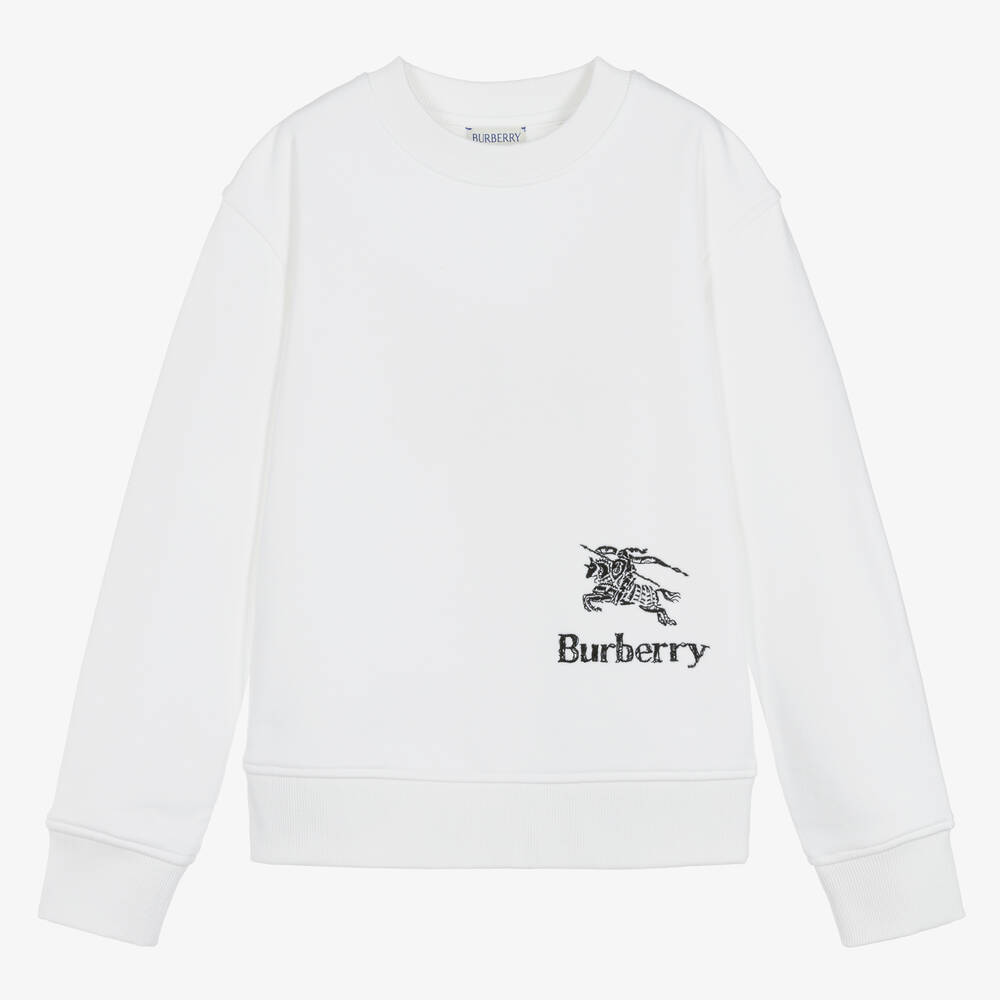 Burberry - سويتشيرت قطن لون أبيض للمراهقات | Childrensalon
