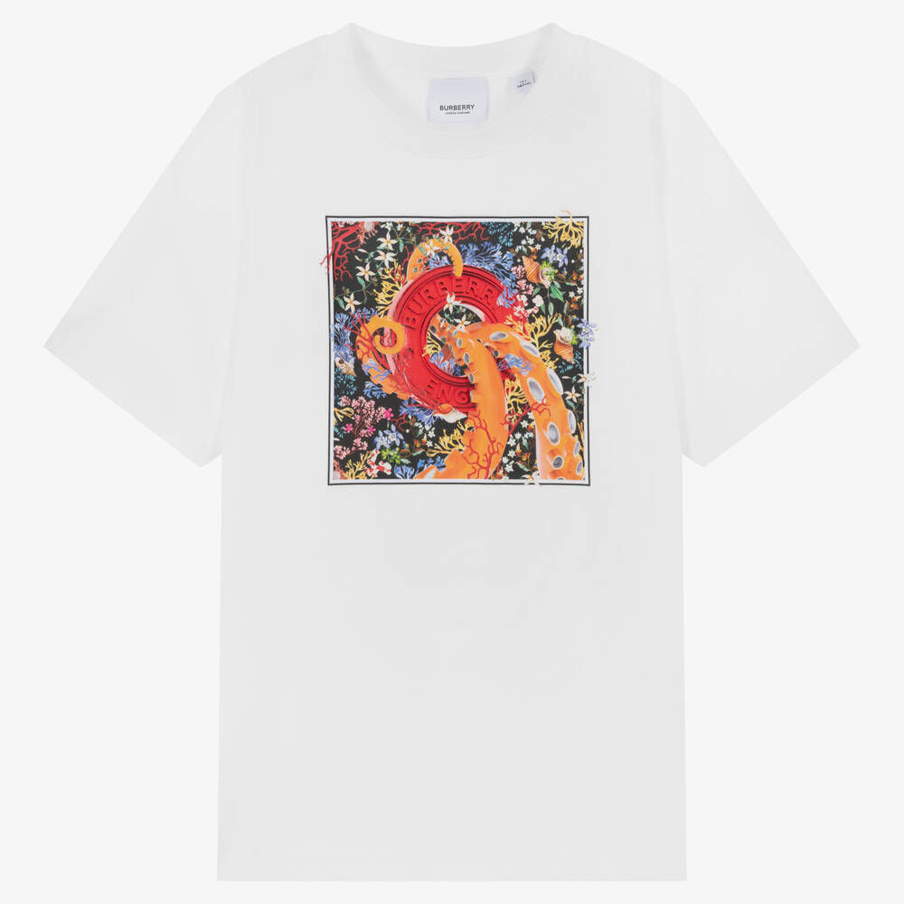 Burberry - Teen Girls White Graphic Logo T-Shirt | Childrensalon