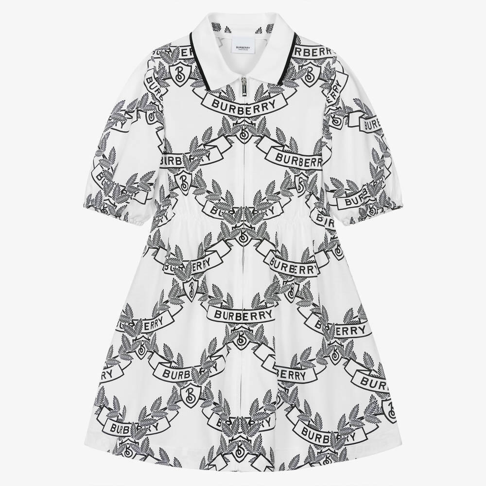 Burberry - Weißes Kleid mit Eichenblatt-Emblem | Childrensalon