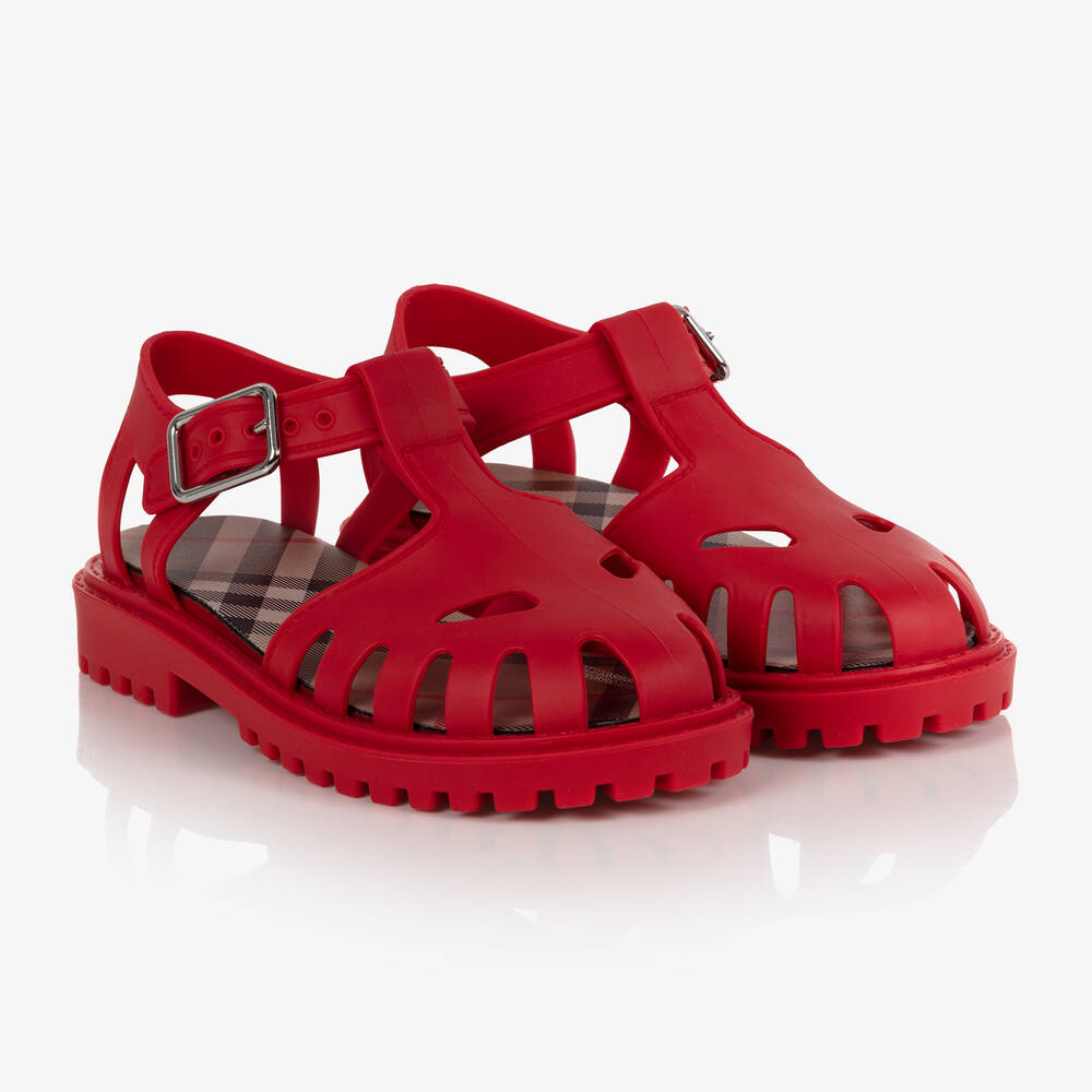 Burberry - Teen Red Rubber Sandals | Childrensalon