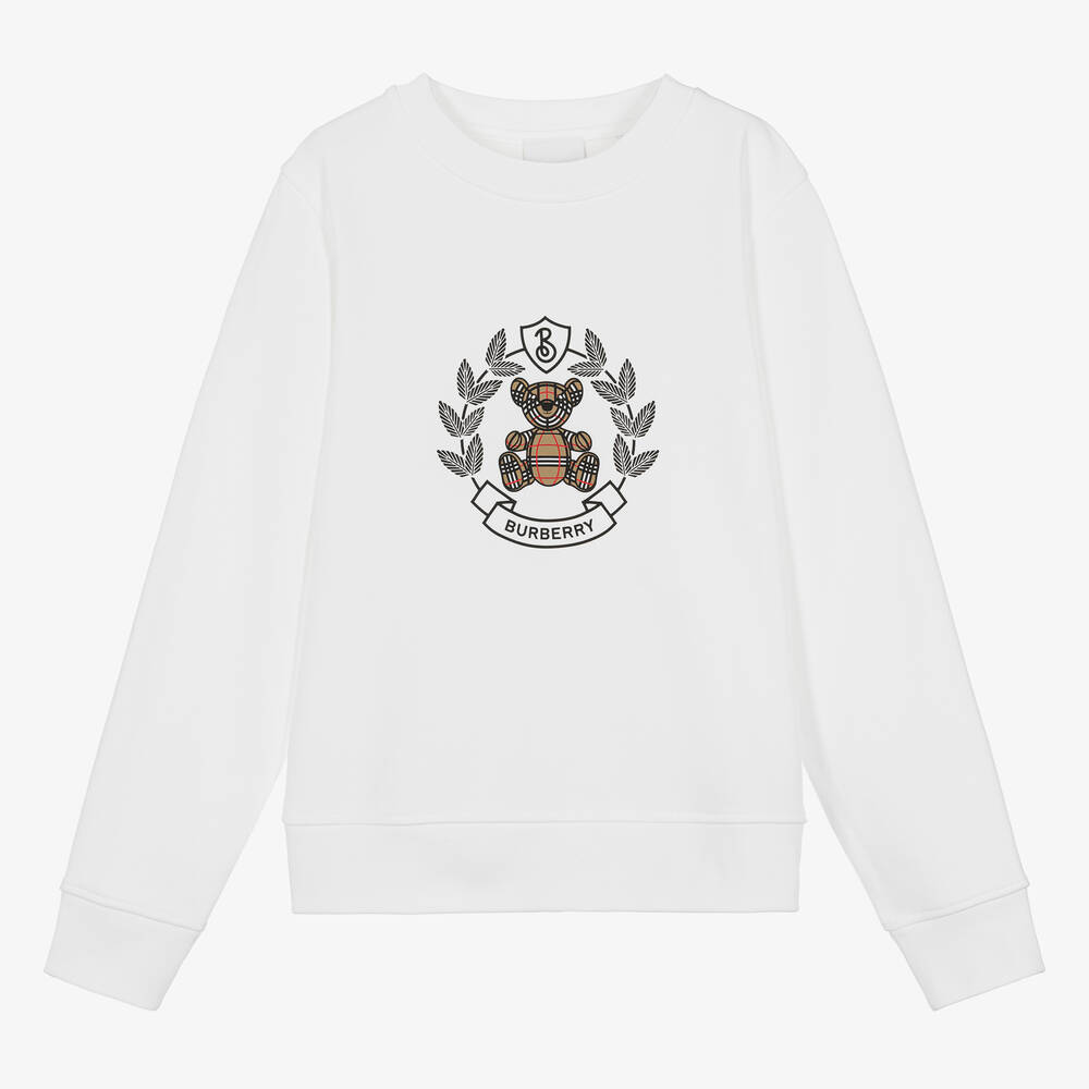 Burberry Teen White Cotton Crest Sweatshirt