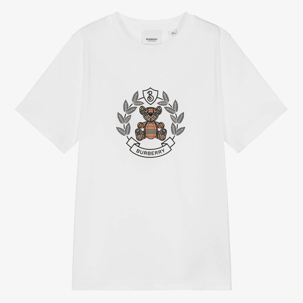 Burberry - Teen White Cotton Crest T-Shirt | Childrensalon