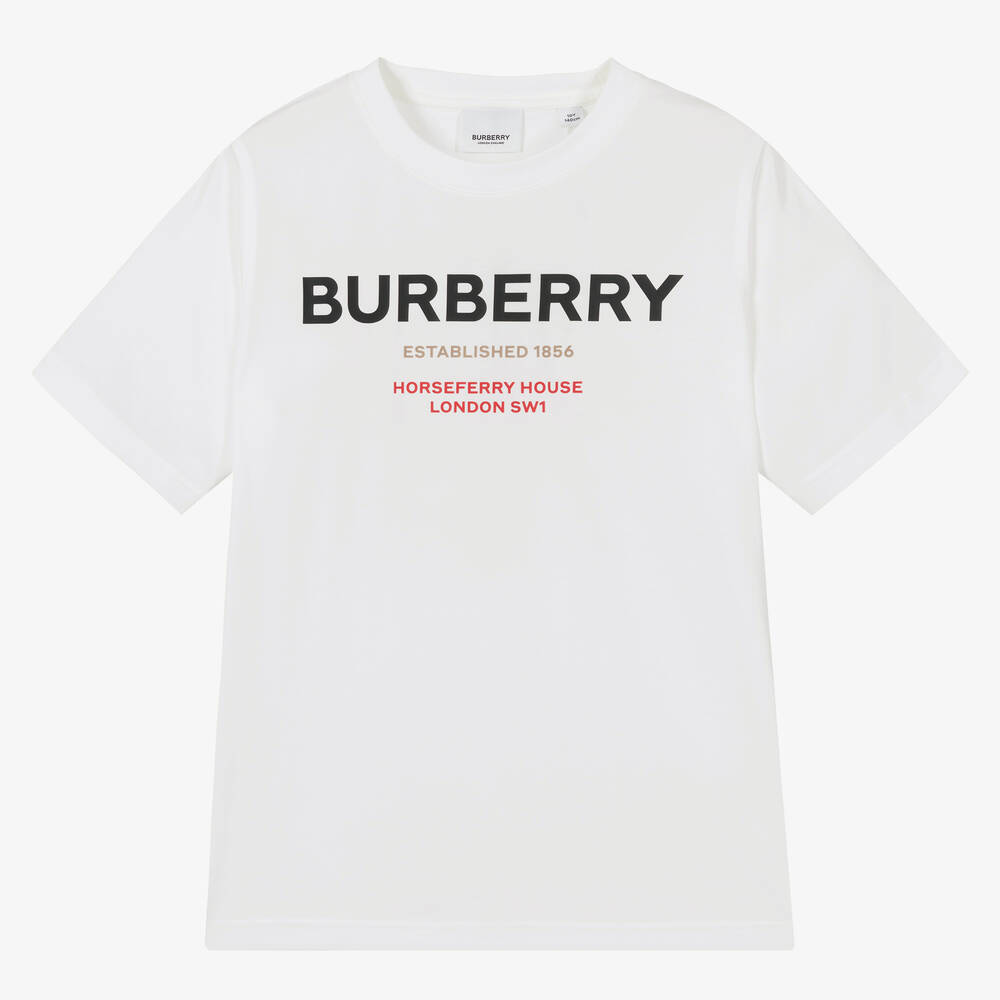 Burberry - تيشيرت تينز قطن عضوي لون أبيض | Childrensalon