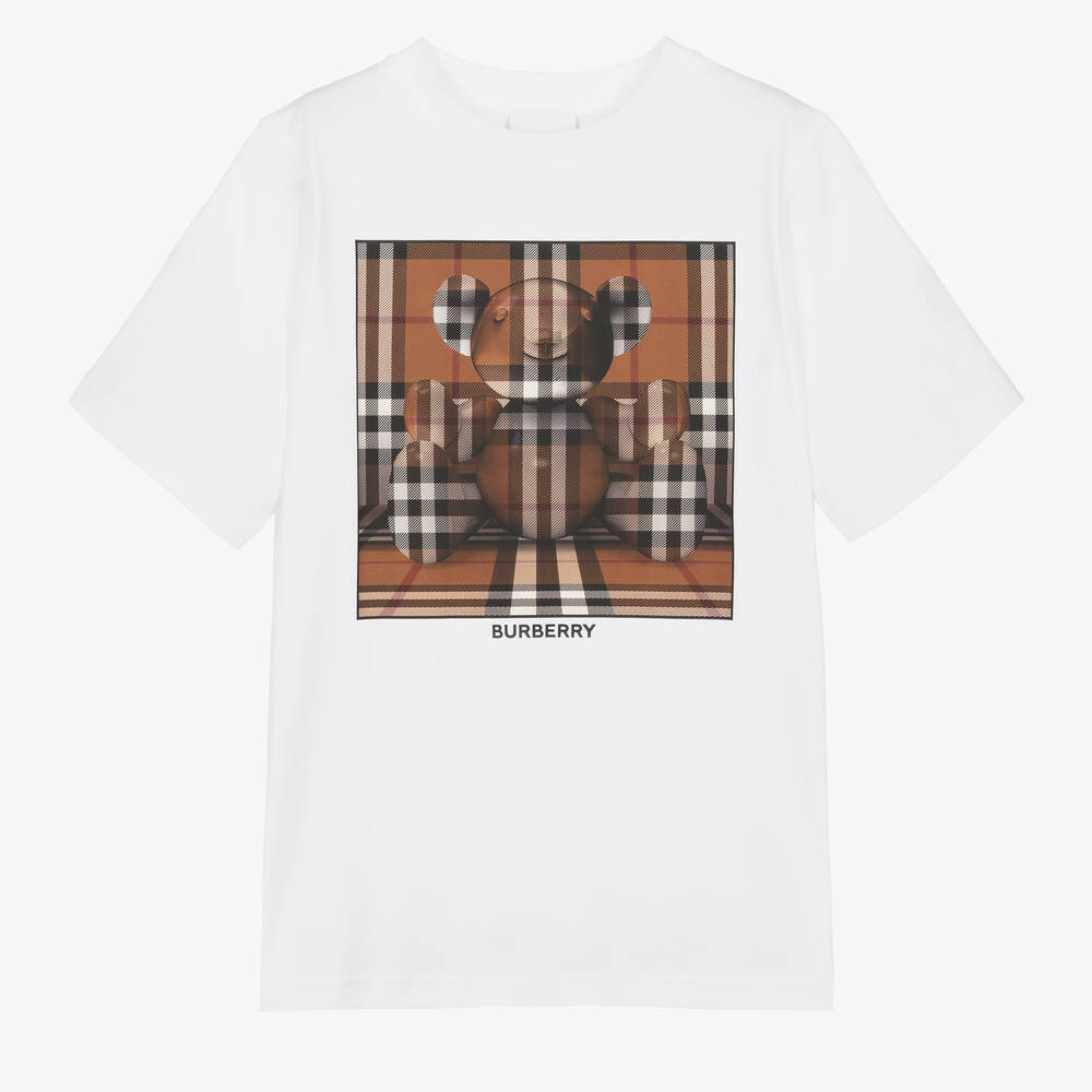 Burberry - Teen White Cotton Thomas Bear T-Shirt | Childrensalon