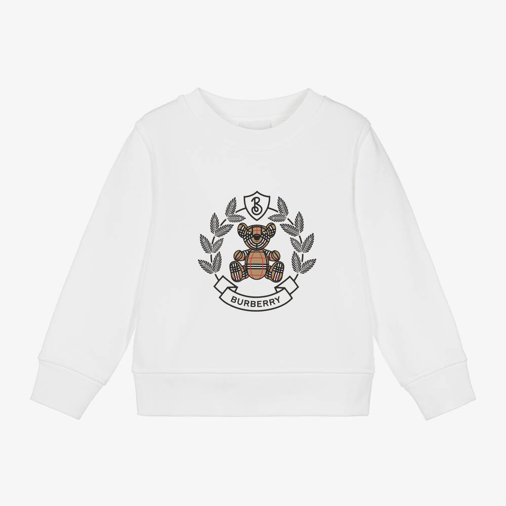 Burberry - White Cotton Crest Sweatshirt | Childrensalon