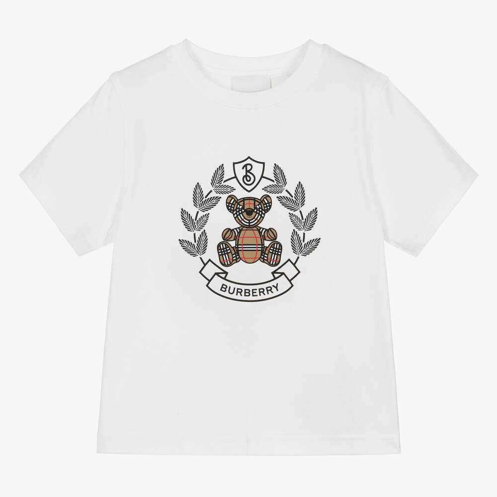 Burberry - White Cotton Crest T-Shirt | Childrensalon