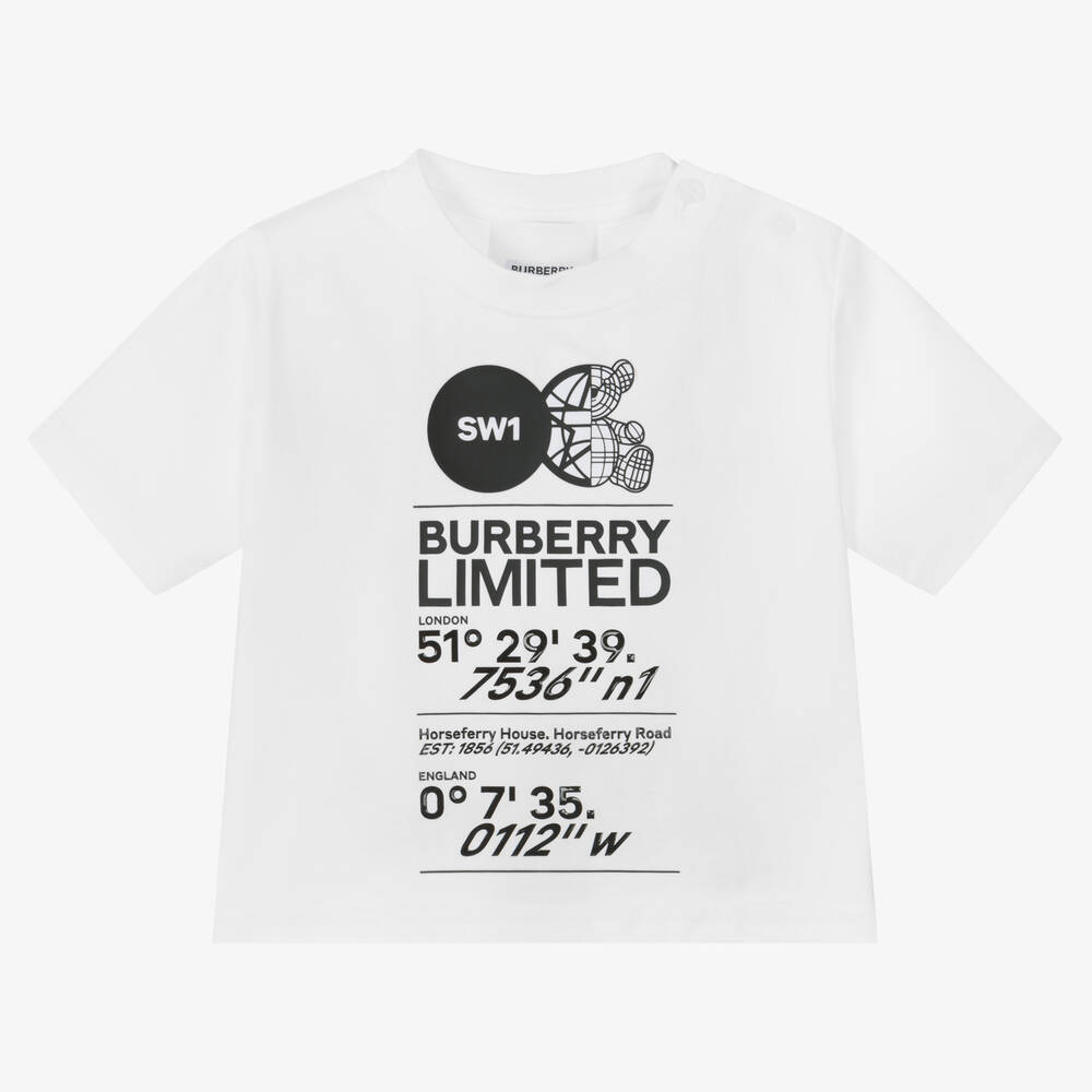 Burberry - White Cotton Logo Baby T-Shirt | Childrensalon