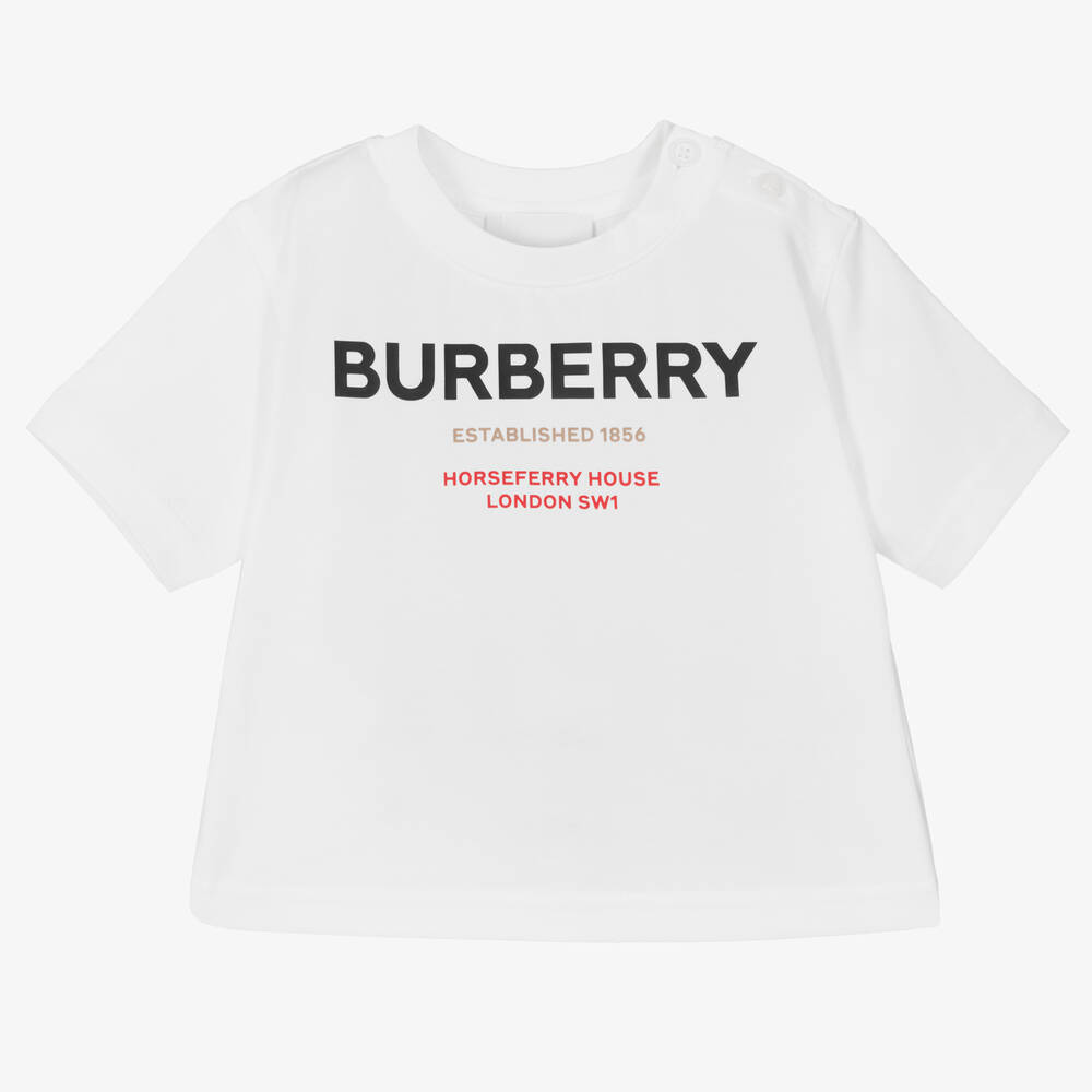 Burberry - تيشيرت قطن عضوي لون أبيض للأطفال | Childrensalon