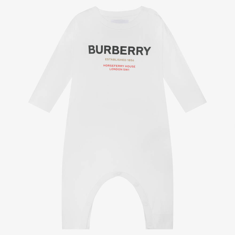 Burberry - أفرول رومبر قطن عضوي لون أبيض للأطفال | Childrensalon