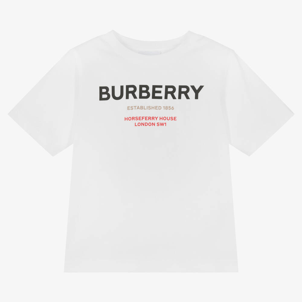 Burberry - White Cotton Logo T-Shirt | Childrensalon