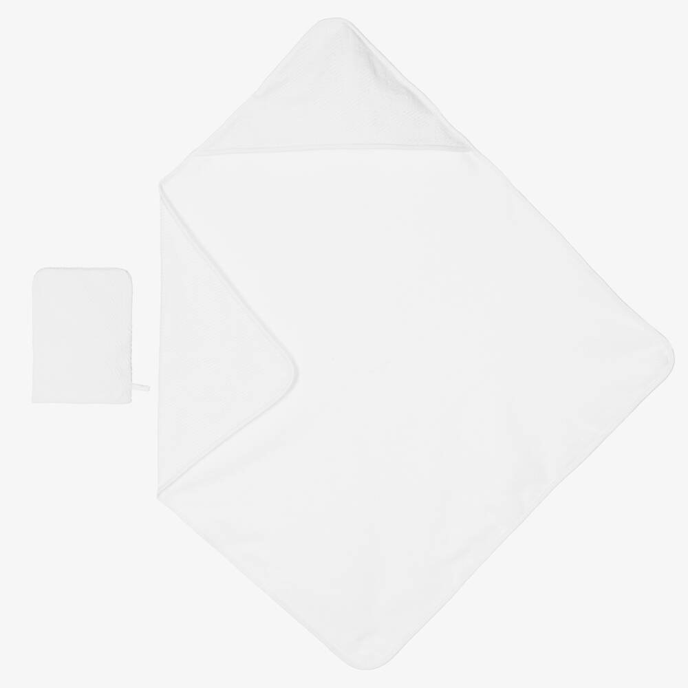 Burberry - White Cotton Towel & Mitt Baby Gift Set | Childrensalon