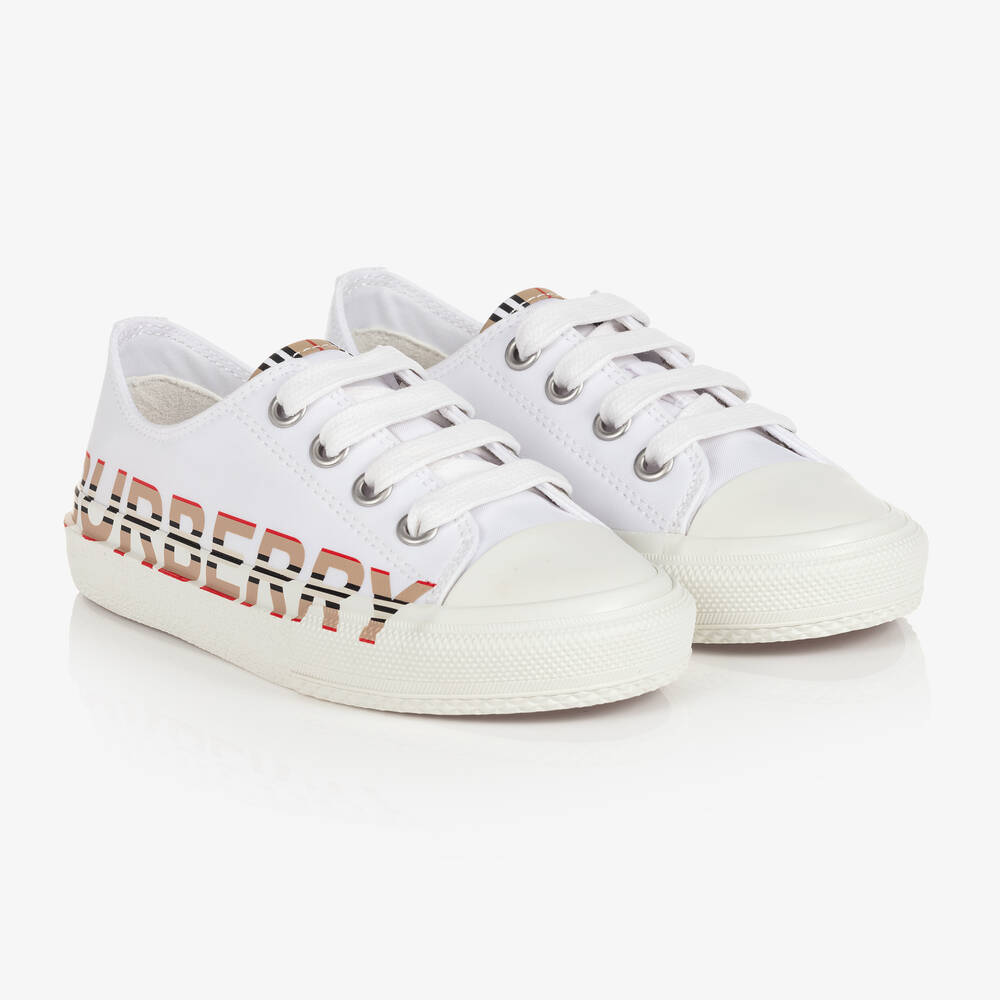 Burberry - White Logo Lace-Up Trainers | Childrensalon