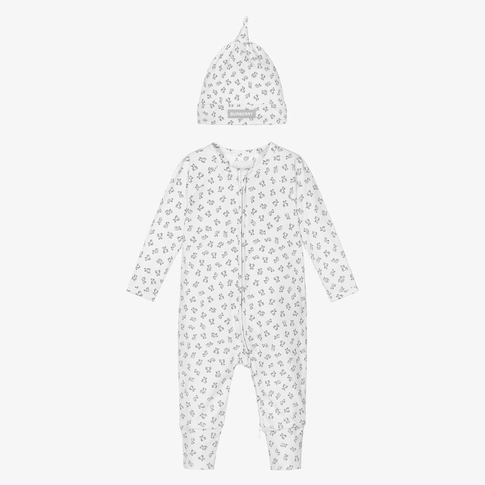 Burberry - White Mini Bear Babysuit Set  | Childrensalon