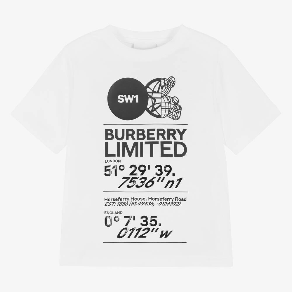 Burberry - Белая футболка с принтом Montage | Childrensalon