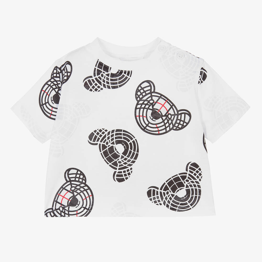 Burberry - White Thomas Bear Baby T-Shirt | Childrensalon