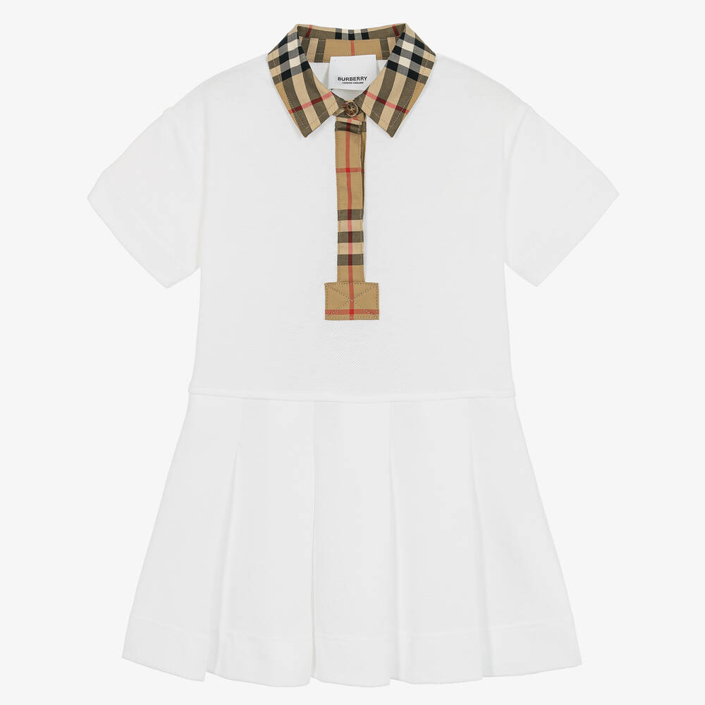 Burberry - Белое платье с акцентами в ретроклетку | Childrensalon