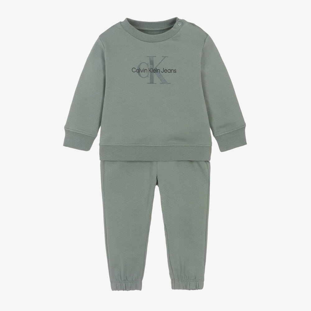 Calvin Klein - Baby Boys Green Cotton Monogram Tracksuit | Childrensalon