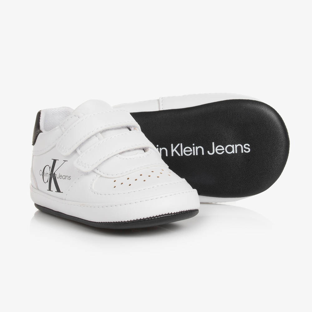 Calvin Klein - Baby Boys White Leather Pre-Walkers | Childrensalon