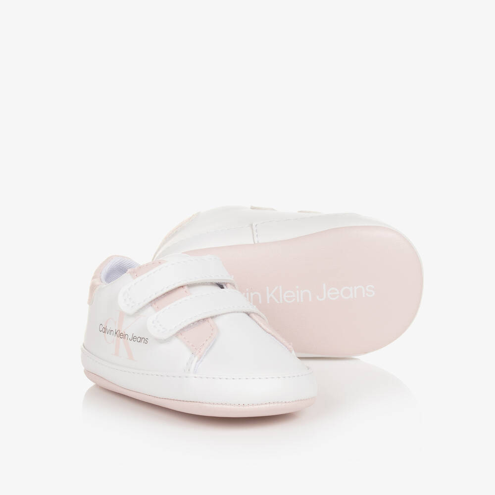 Calvin Klein - Baby Girls Pink & White Pre-Walker Trainers  | Childrensalon