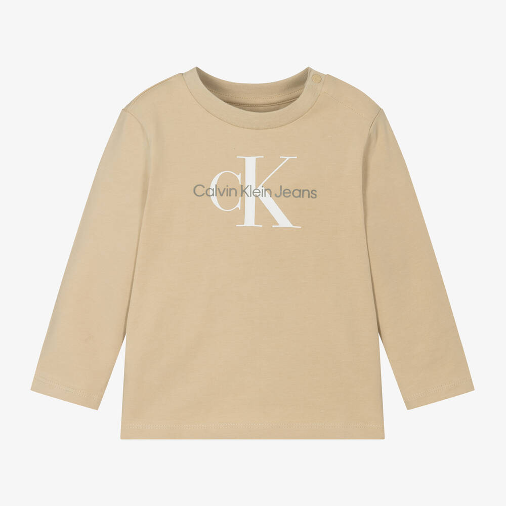 Calvin Klein - توب قطن جيرسي لون بيج | Childrensalon