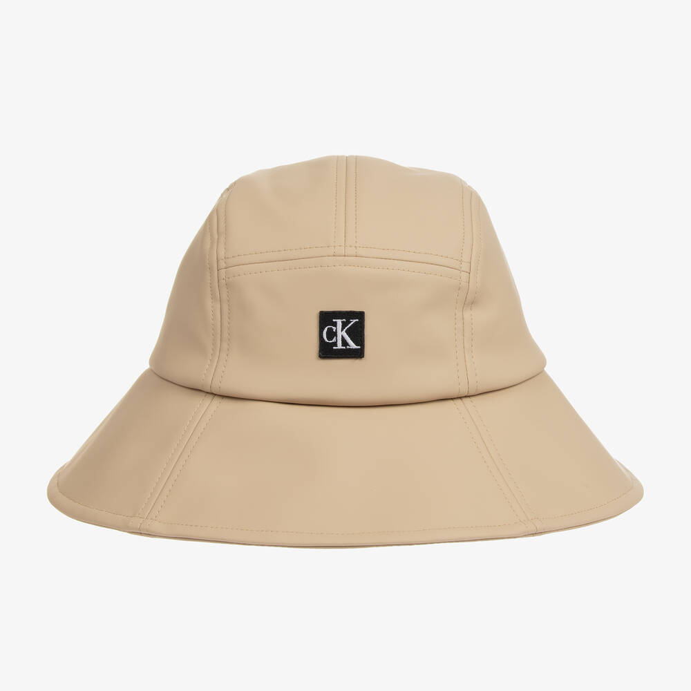 Calvin Klein Beige Faux Leather Bucket Hat