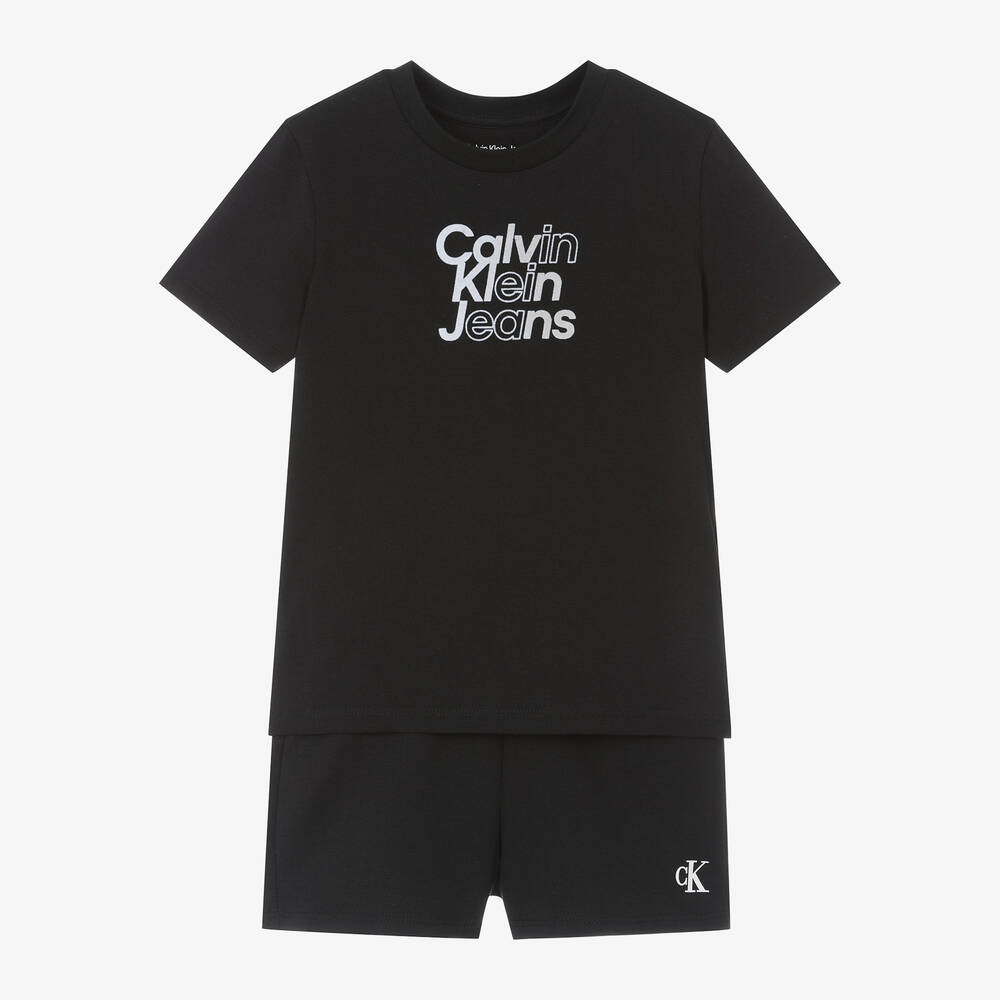 Calvin Klein - Black Cotton Jersey Pyjamas  | Childrensalon